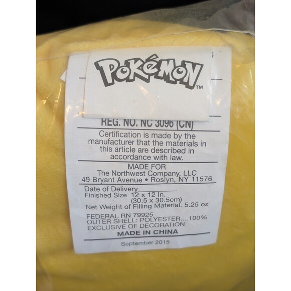 New In Package 2015 Pokemon PIKACHU Plush Throw Pillow 12"x12" - Picture 3 of 4